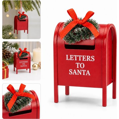 Pendentifs de Noel en Fer Deco Boite aux Lettres Rouge Lot de 2 5.8 x 4 x 8 cm (1/5)