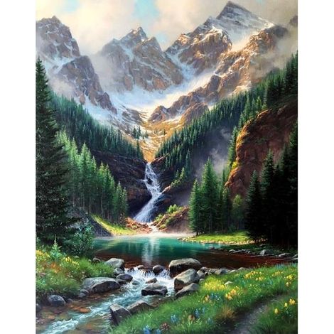 Pintura por números - 40x50cm Arroyo en la montaña