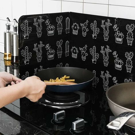 Plaque anti-projections de cuisson en aluminium 84 x 33 cm – Protection écran contre éclaboussures – 3 volets pliants pour ustensiles (1/5)