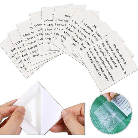 Ruban adhésif de réparation pour tentes, kit de réparation gonflable de 10 pièces, patch de réparation pour pataugeoires, auvents, piscines, lits de plage, bateaux, châteaux gonflables et spas. (1/5)