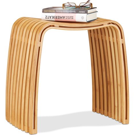2x Tabouret repose-pieds bois de bambou lamelles élégant pouf scandinave nordique, nature