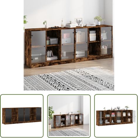 The Living Store Bibliothèque avec portes chêne fumé 204x37x75 cm - Bibliothèque - Meuble De Rangement - Armoire - Étagères - Buffet (1/5)