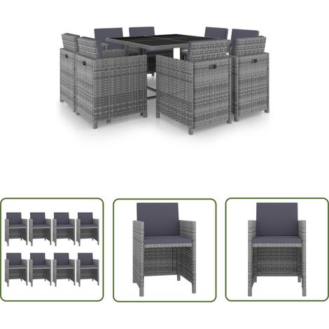 The Living Store 9-tlg. Garten-Essgruppe mit Auflagen Poly Rattan Anthrazit - Gartensessel - Gartenstühle - Outdoor-Möbel - Rattanmöbel - Eßgruppen (1/5)