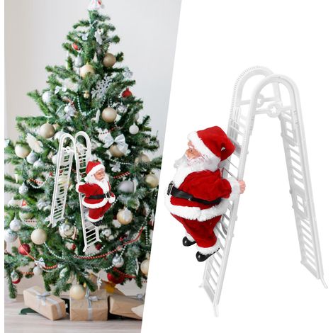 Père Noël montant un escalier, décoration de sapin de Noël avec Père Noël à double échelle, décorations de Noël, piles non incluses. (1/5)