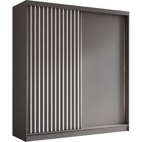 AX LIVING Cabinio Schwebetürenschrank Grau – 200 cm weißen Lamelle