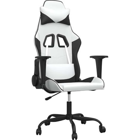 vidaXL Silla gaming de masaje cuero sintético blanco y negro (1/2)