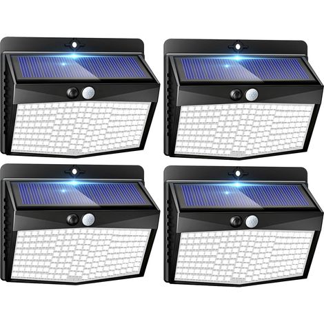 Set of 4 LED Outdoor Motion Detector Light with Detector,3 Modes/Waterproof Solar Spotlight,Outdoor Lighting for Garden Wall Garage,Cool White (1/5)