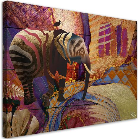 Quadro su tela, Elefante d'oro su un background astratto - 120x80 (1/5)