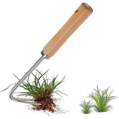 Désherbeur manuel, outil manuel de désherbage des racines en acier inoxydable, extracteur de mauvaises herbes, désherbeur manuel de jardin avec manche en bois (1/5)