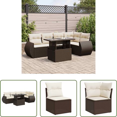 vidaXL Meuble extérieur - Salon de jardin avec coussins 6 pcs marron résine tressée (1/5)