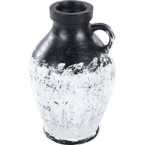 Jarrón de terracota negro blanco 33 cm hecho pintado a mano vintage Massalia (1/5)