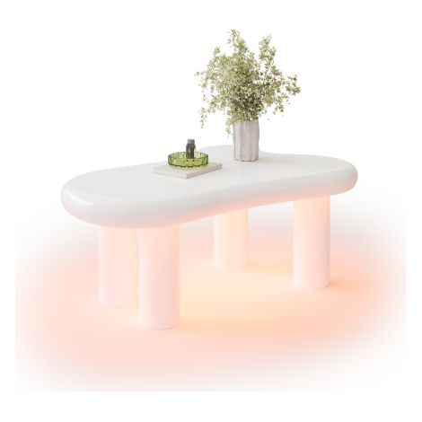 Table basse blanche en forme de nuage en MDF, avec éclairage LED 16 couleurs et tiroir – Table de salon moderne avec espace de rangement