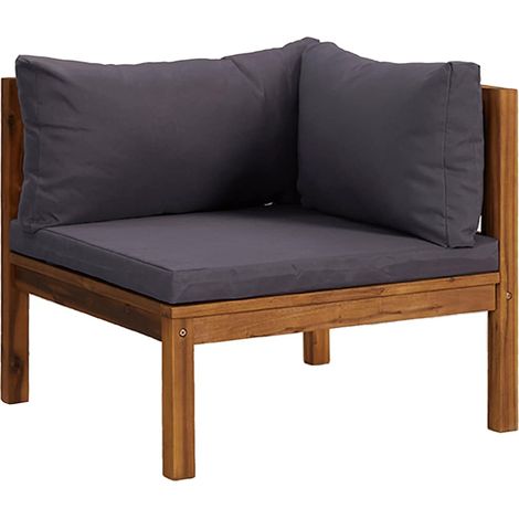 Canapé d'angle sectionnel, Canapé d'extérieur, Meuble de jardin, et coussins gris foncé Bois d'acacia OIB3231E (1/5)