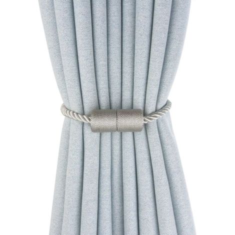 Lot de 2 attaches magnétiques pour rideaux, attaches pour rideaux, câble en acier épais (gris)