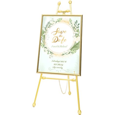 Lot de 2 chevalets métalliques au sol 118 cm, trépied en métal doré réglable pour panneaux de bienvenue, affiches et tableaux, support de décoration pour mariage, fête, cérémonie et événement (1/5)
