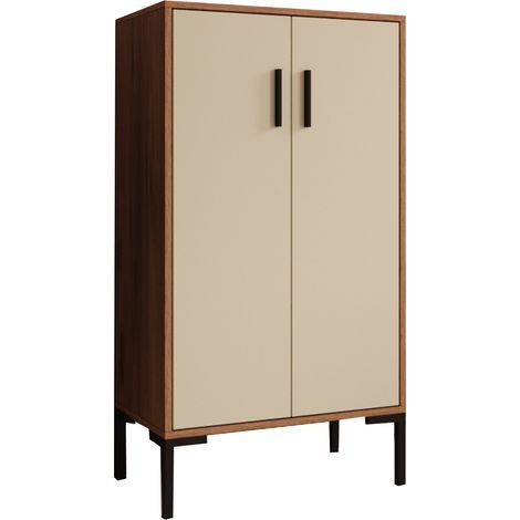 Aparador pequeño 2 puertas Armario multiuso Mueble auxiliar 60x110,5x35cm Modelo Lander L17 Color Nogal Ambar y Beige