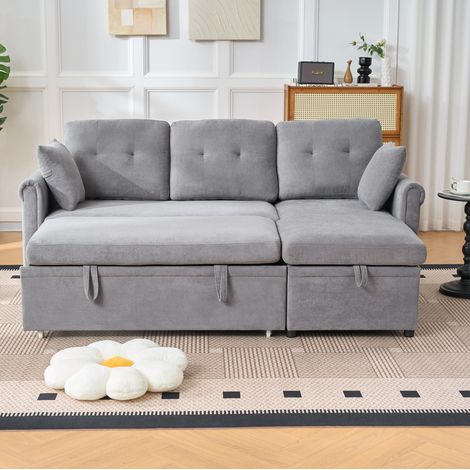 Divano angolare convertibile con vano contenitore, chaise longue reversibile, grigio OKMYHOME (1/5)