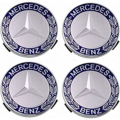 Lot de 4 cache-moyeux compatibles avec Mercedes Benz 75 mm - Bleu,TRIMEC