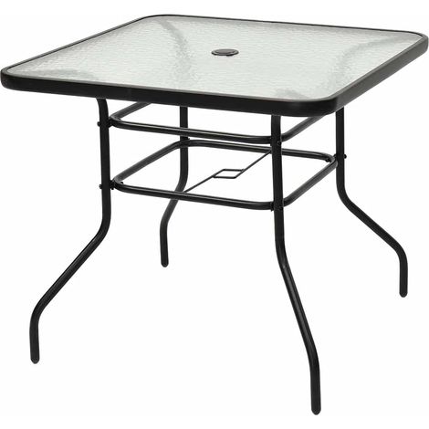 Goplus – Table de jardin carrée 80x80x70,5cm – Plateau en verre trempé – Trou de parasol – Charge 75kg – Pour terrasse et balcon