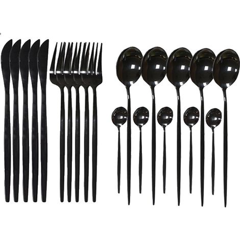 Juego de vajilla de 20 piezas, utensilios de acero inoxidable, color negro. (1/2)