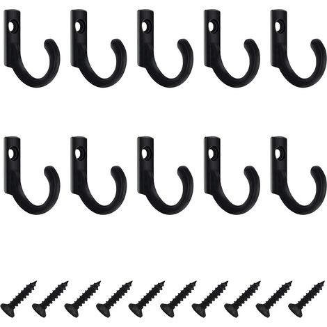 10 Mini-Vintage-Garderobenhaken aus Zinklegierung, einzelne schwarze Wandhaken für Kleidung.