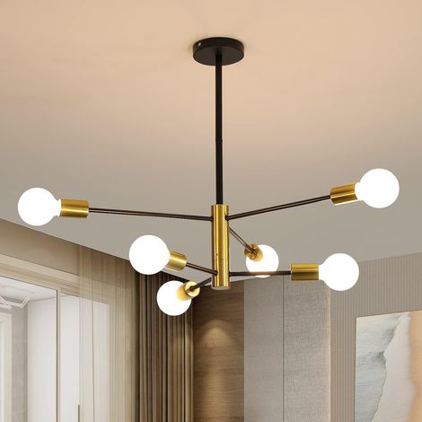 Goeco – Lustre rétro noir E27 – Plafonnier à angle réglable 180° – 6 lumières LED pour salon, cuisine, chambre, salle à manger – Matériau durable