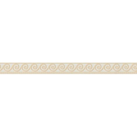 Frise murale beige à motif pour couloir | Frise papier peint salon motif grec | Frise tapisserie beige & grise pour chambre adulte - 5,00 x 0,05 m (1/4)