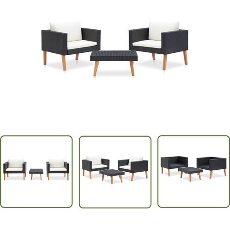 INLIFE Salon de jardin 3 pcs avec coussins Résine tressée Noir (1/5)