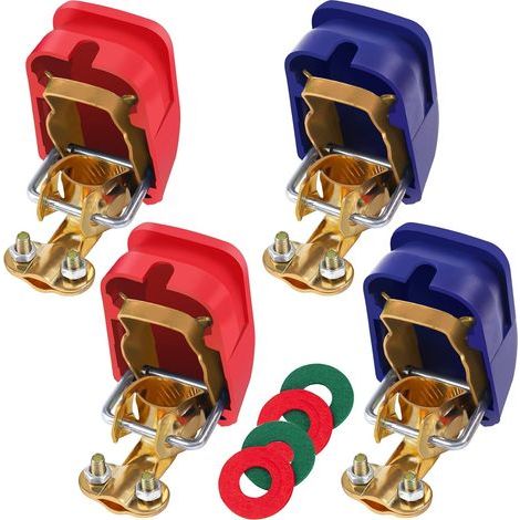 par de pinzas para batería de 12 V - Pinzas de conexión rápida para coches y barcos, arranque fácil y seguro - Alta resistencia, durabilidad y fiabilidad para todas sus necesidades eléctricas (rojo y  (1/5)