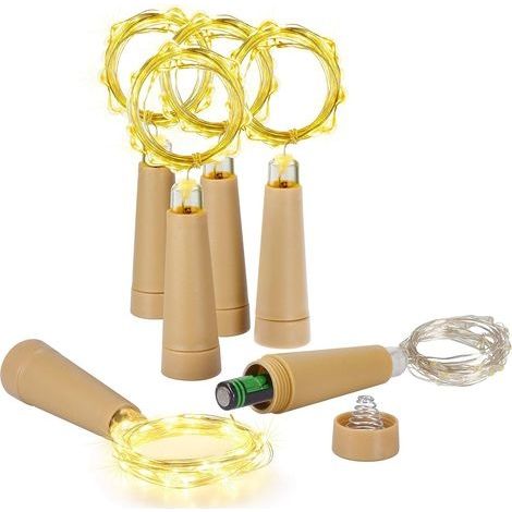 Lot de 6 lampes à bouteille avec bouchon en liège 2 m 20 LED Fil de cuivre Guirlande lumineuse pour bricolage, mariage, Halloween, Noël, vacances, fête, jardin, décoration - Blanc chaud (1/5)