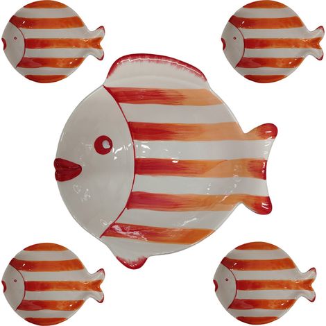 Servizio piatti da tavola mare ciotola grande pesce 4 piattini insalatiera coppa pasta cucina ceramica antipasti ristorante