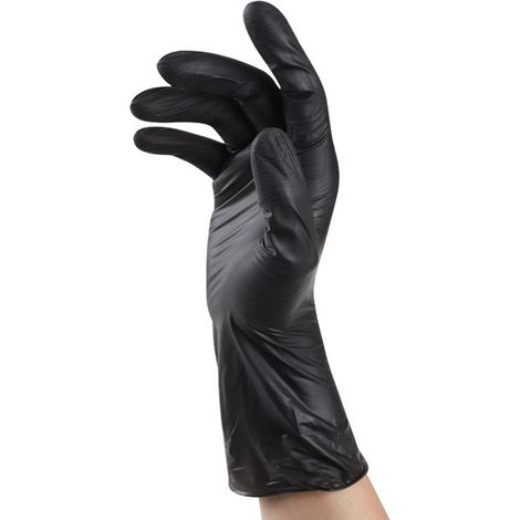 100 schwarze Nitrilhandschuhe, Größe M, dick, hochelastisch, Einweghandschuhe für Inspektion, Untersuchung und Handschutz, Packung mit 100 Stück (1/5)