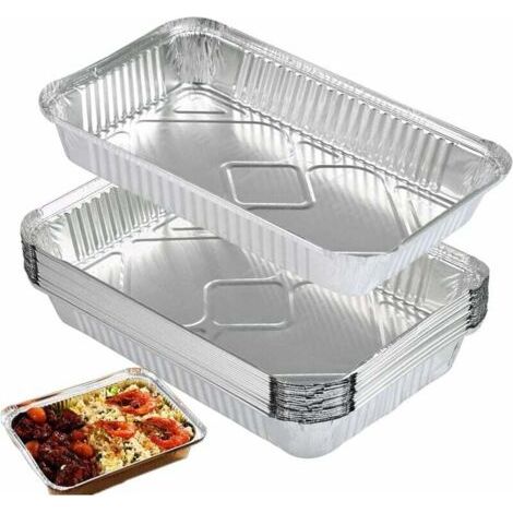 25pcs Barquettes Aluminium Accessoire de Barbecue pour Cuisson, rougeurs, pâtisserie, congélation et Stockage de Grands récipients pour Aliments en Papier Aluminium 31cm x 21cm x 5cm (1/4)