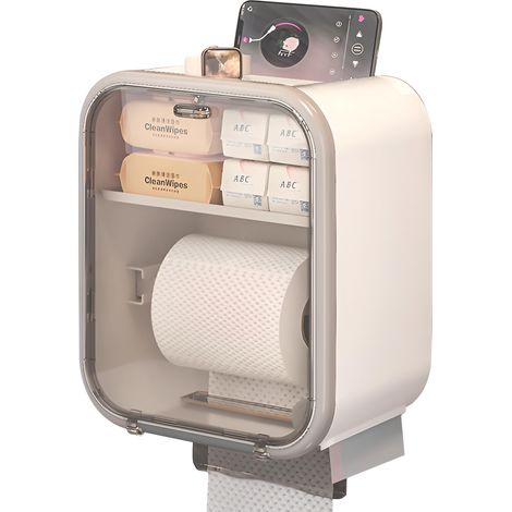 Distributeur de papier toilette mural étanche avec étagère de rangement, auto-adhésif et sans perçage, pour toilettes et cuisines. (1/5)