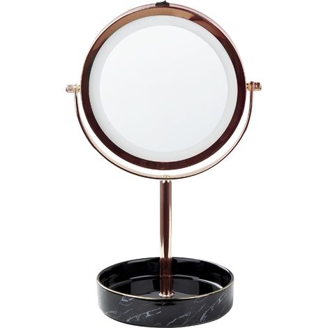 Espejo de maquillaje LED de metal vidrio rosa dorado negro 20 cm doble cara Savoie