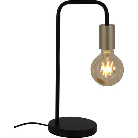 Lampe à Poser en Métal Noir Mat et Doré Design Minimaliste pour Salon et Bureau E27 Hauteur 39 cm - PANGIVO (1/4)