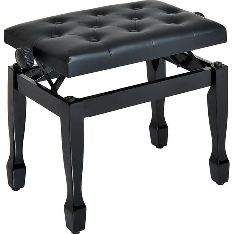 Banc de piano réglable en hauteur, assise en similicuir, pieds en bois, 64 x 35 x 55 cm, noir avec assise confortable et rangement intérieur idéal pour salon, chambre à coucher ou bureau