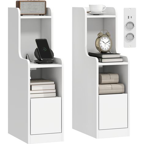 Lot de 2 tables de chevet - HOMCOM - station de charge, tiroir, étagères ouvertes - bois - 20 x 34 x 70 cm - blanc (1/5)