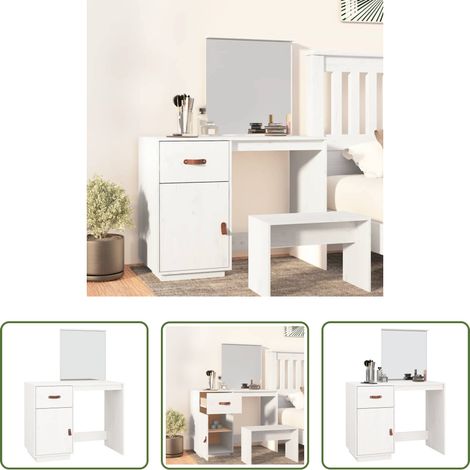 Miroir de coiffeuse -  Coiffeuse Blanc 95x50x134 cm Bois de pin massif (1/5)
