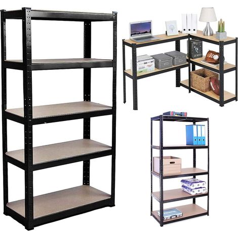 5 Tier Heavy Duty Metal Steel Shelving Storage Unit with MDF Boards for Shelf Organizer Rack with Adjustable Feet for Bathroom Kitchen Garage Office Home (180 x90 x40 cm) (1/5)