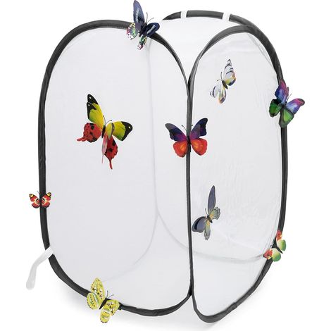 Cage habitat insecte papillon terrarium noir pliable zip maille 5 côtés fenêtre observation transparent (1/5)