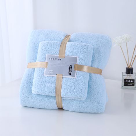 Set aus Bade- und Handtuch, saugfähig, schnelltrocknend, Geschenk für Gesicht und Bad, Gastgeschenk für Hochzeiten, Großhandel, weich und hautfreundlich (Blau, Handtuch + Badetuch [Set]) (1/5)