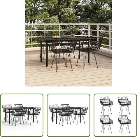 Salle à manger de jardin - Ensemble à manger de jardin 5 pcs Noir Résine tressée (1/5)