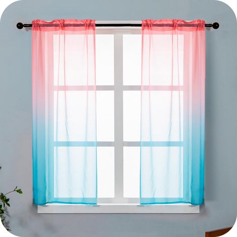 Paire de rideaux voile semi-transparents, couleur dégradée, rose et bleu ciel, rideau pour salon, chambre, cuisine, intérieur, 2 panneaux avec poche 70 x 138 cm (1/5)