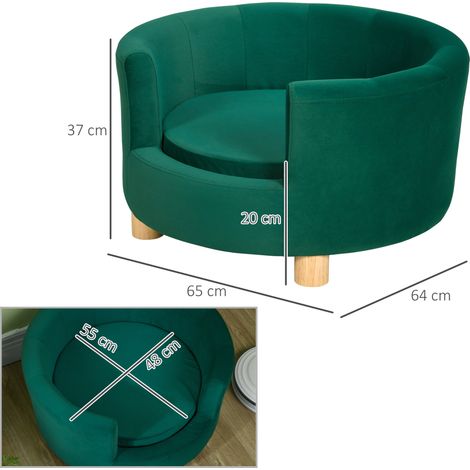 Coussin canapé pour chien, sofa élégant avec housse douce et pieds en bois, 65x64x37cm, lit moelleux pour animal domestique. (1/5)