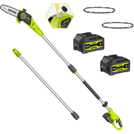 20V MAX Cordless Pole Pruner, Electric Pruner with Extension Tube, 2 x 20V 4.0Ah Batteries and Charger, 20cm Blade, 4kg, Chain Speed 18ft/s, Automatic Lubrication (1/5)