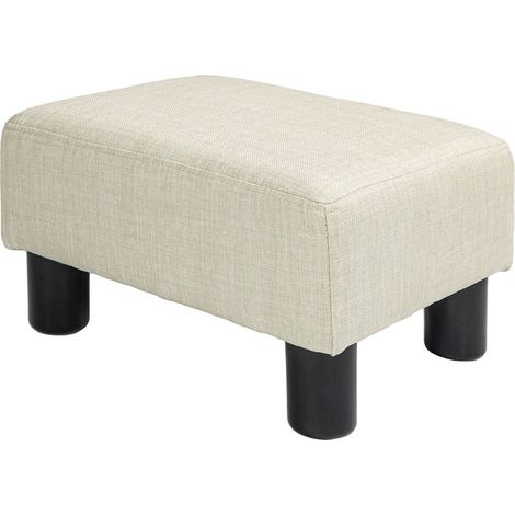 Pouf repose-pied tabouret bas en tissu de lin capacité de charge 110 Kg 40 x 30 x 24 cm beige (1/5)