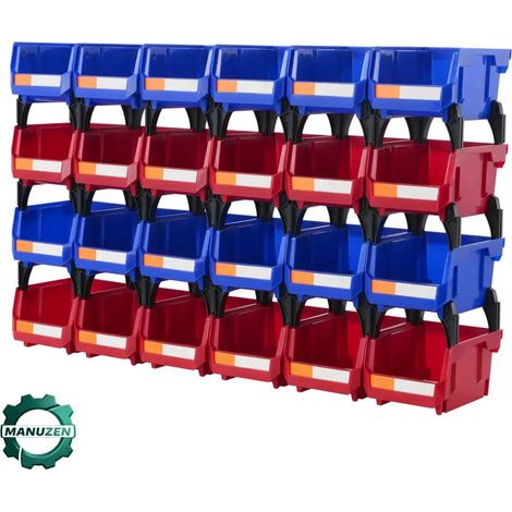 Manuzen - Bacs de rangement empilables 24 pièces avec étagère garage (1/3)