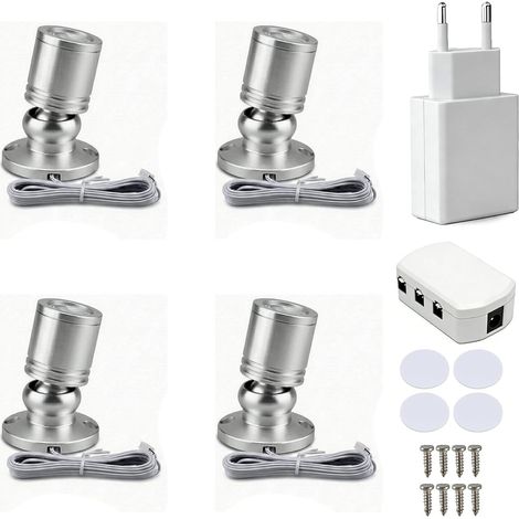 Lot de 4 Spot LED Rotatif 360°, Surface Montée, USB, Blanc Chaud 3000K, Pour Armoire Couloir (1/5)
