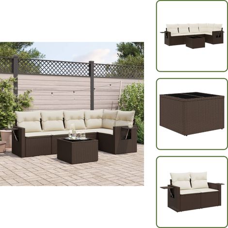 6-tlg. Garten-Sofagarnitur mit Kissen Braun Poly Rattan - Garten Sofagarnitur - Garten Sofagarnituren - Outdoor Sofagarnitur - Sofagarnitur Terrasse